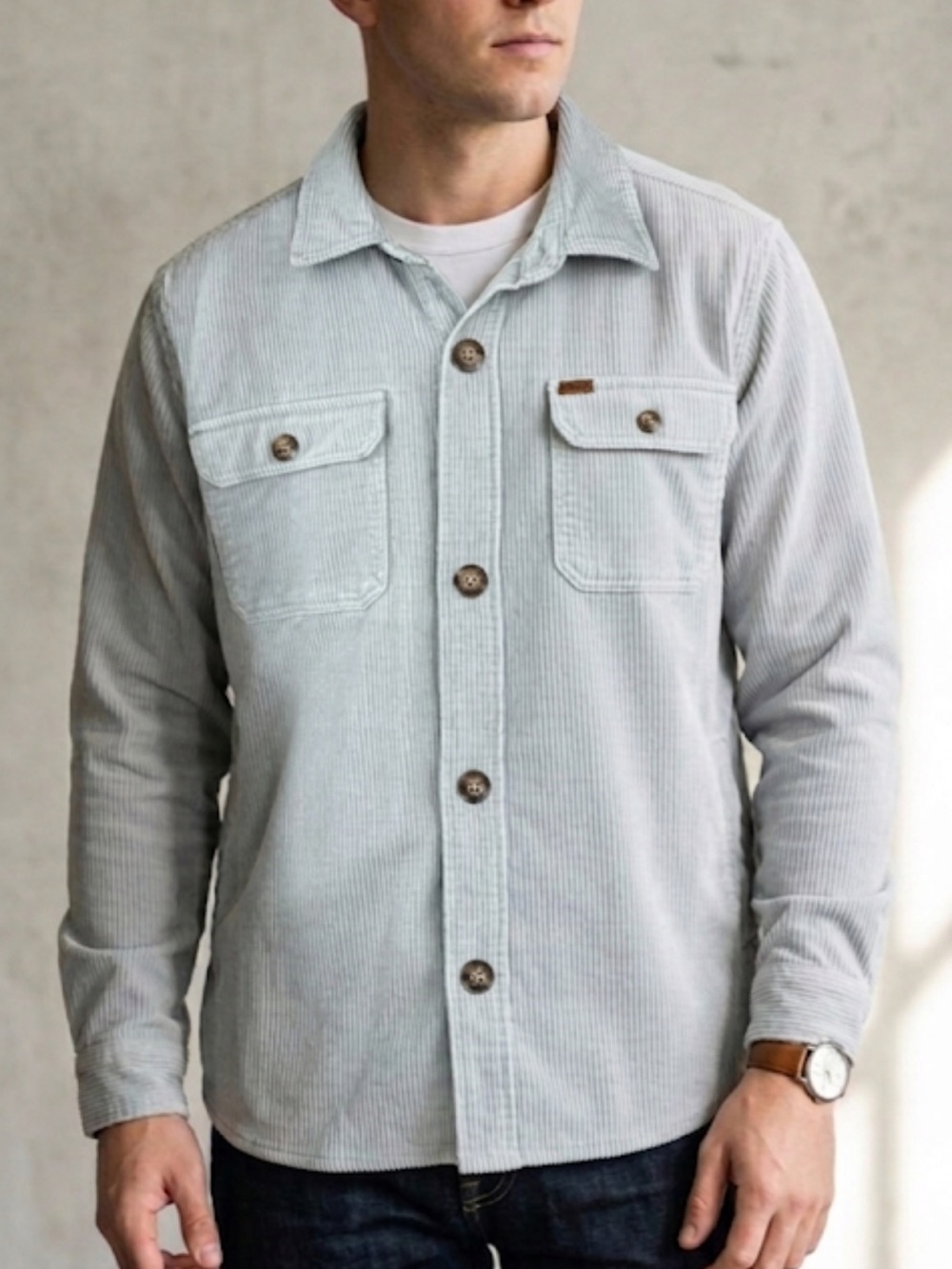 Buffalo David Bitton Men’s Grey Blue Ribbed Corduroy Shirt Shacket Size L